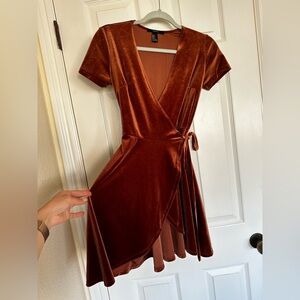 Rust Velvet Wrap Dress